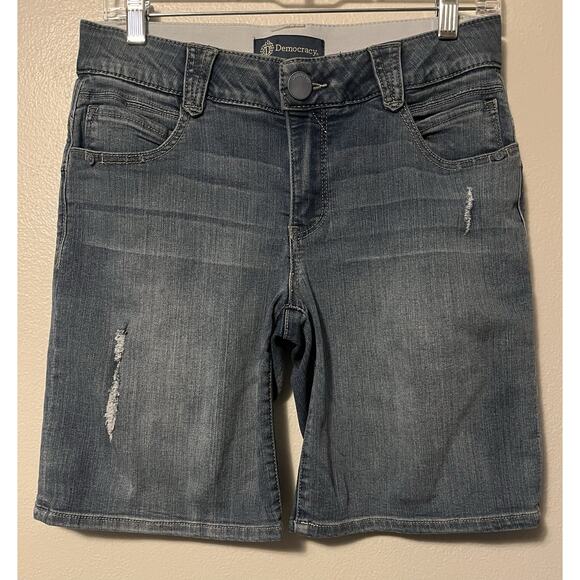 Democracy Jean Shorts Women's 4 Blue Ab Solution Bermuda Distressed Denim - Picture 1 of 10